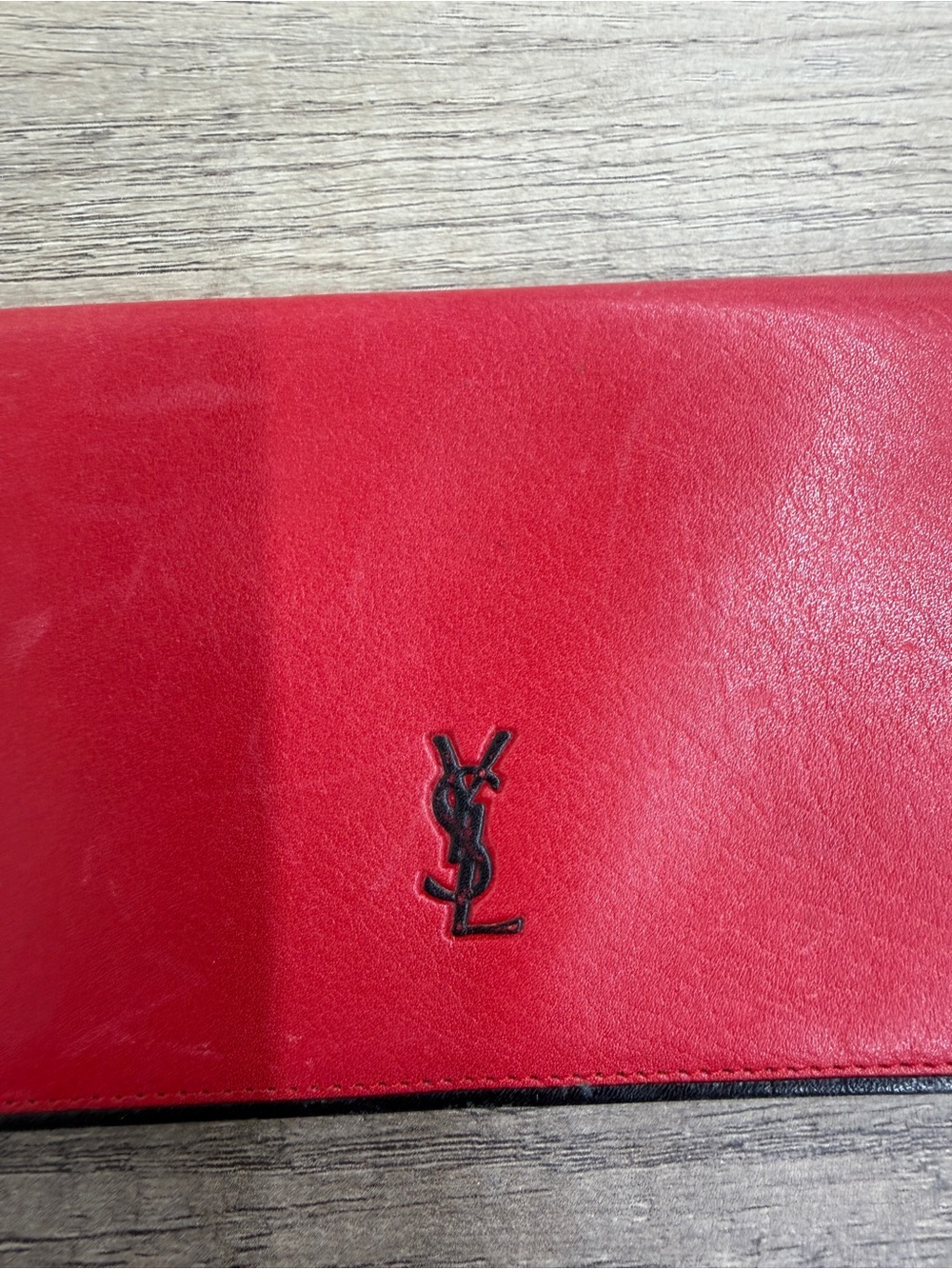 Yves Saint Laurent Vintage Red Leather Long Wallet with Black Logo Trim - Picture 3 of 12